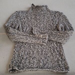 Ralph Lauren Jeans Co Sweater Womens S Cable Knit Roll Neck Black White Marled